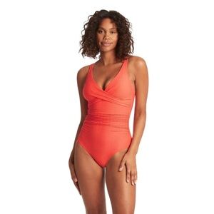NWT Sea Level Honeycomb Cross Front Multi Fit One Piece 4-6 Tangerine